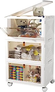 Photo 1 of 23Qt Plastic Storage Bins Organizer 3 Tier, Stackable Bins for Storage, Storage Boxes with Lids, Storage Containers Organizer for Bedroom Living Room Kitchen Study Office, Folding Storage Boxes