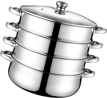 Photo 1 of Cabilock Steam Pot 4 Tier Steamer with Lid Stepped Steamer with Twin Handles Stainless Steel Stockpot Multifunction Large Soup Pot Cooking Pot for Living Kitchen Food Cooking 28X28CM Rice Steamer