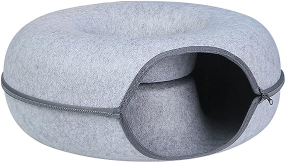 Photo 1 of Cat Tunnel Bed, Four Seasons Available Cat Nest, Detachable Round Felt Cat Tube Play Toy with Peek Hole, Washable Interior Cat Play Tunnel for About 9 lbs Small Pets Rabbits, Kittens, Puppy
