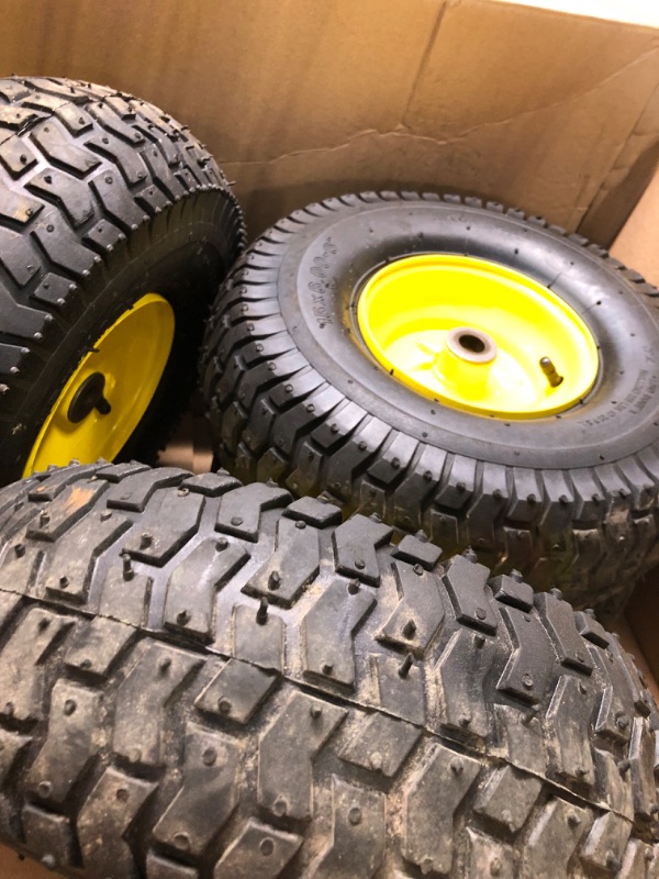 Photo 3 of (2 Pack) AR-PRO Exact Replacement 15" x 6.00 - 6" Front Tire and Wheel Assemblies for John Deere Riding Mowers - Compatible with John Deere 100 and D100 Series - 3” Hub Offset and 3/4” Bushings 15" x 6.00-6" Yellow