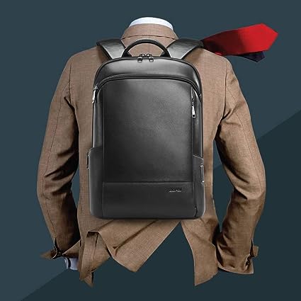 Photo 1 of BOPAI Unisex Slim Genuine Leather Laptop Backpack Men for 15-15.6 inch Business Smart Professional Lightweight Backpack with USB Charging Office Commuter Computer Rucksack Executive Anti Theft Black
