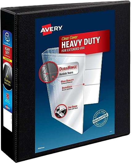 Photo 1 of Avery Heavy-Duty View 3 Ring Binder, 2" One Touch Slant Rings, Holds 8.5" x 11" Paper, 1 Black Binder (05500)
