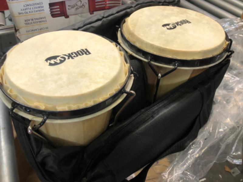 Photo 3 of ***MISSING PIECES*** RockJam 7" and 8" Bongo Drum Set with Padded Bag and Tuning Key, Natural Beige