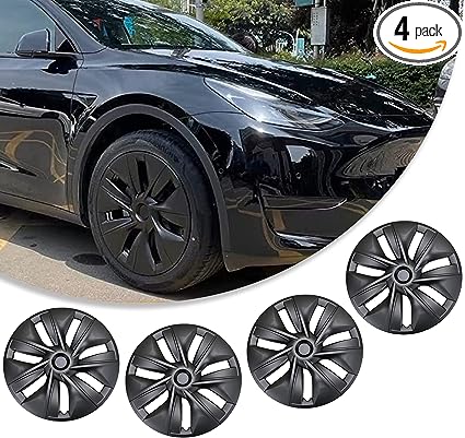 Photo 1 of AQD 19 Inch Tesla Model Y Hub Caps, 4 Pack Wheel Cover Replacement ABS Material Model Y Wheel Cap Tesla Accessories Black