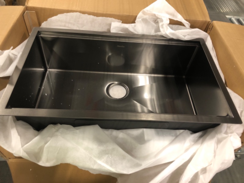 Photo 1 of 32 Inch Stainless Steel Undermount Workstation Kitchen Sink - Mocoloo Gunmetal Black Sink Single Bowl Sink 16 Gauge R10 Corner 10 Inch Deep Under Counter Kitchen Sink 32'' x 19'' Workstation Gunmetal Black