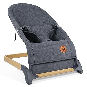 Photo 1 of ANGELBLISS Baby Bouncer, Portable Bouncer Seat for Babies, Infants Bouncy Seat with Wood Grain Base, Natural Vibrations (Grey)
