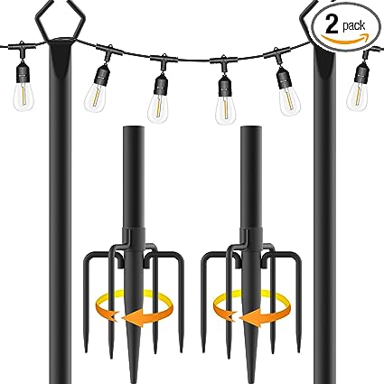 Photo 1 of Aulimhti 10Ft Metal Poles with Fork for Outdoor String Lights,2 Pack Light Stand for Outside Garden,Patio,Wedding,Backyard,Deck,Party
