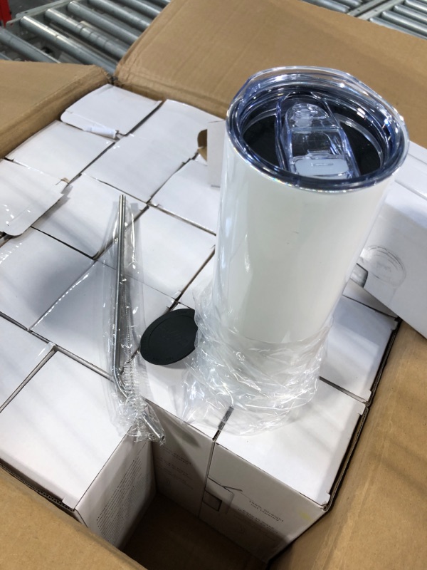 Photo 1 of Buwaters 24 Pack 20 oz Sublimation Stainless Steel Double Wall Mug with Lid and Straw (20 Ounce, Sublimation White)
