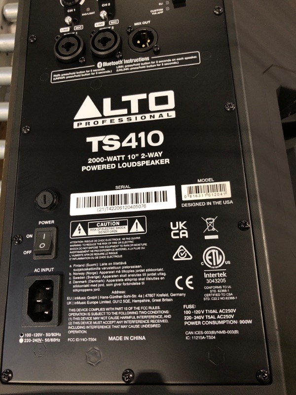 Photo 3 of Alto Professional TS410 - 2000W 10" Powered PA Speaker with 3 Channel Mixer, Bluetooth Streaming, Wireless Loudspeaker linking, DSP and Alto App New Model with Bluetooth 10" woofer (unable to test) 