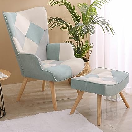 Photo 1 of KGOPK Accent Chair with Ottoman,Comfy Living Room Chairs,Upholstered Accent Armchair with Linen Fabric, Small Single Sofa Chair for Bedroom,Office, Blue
