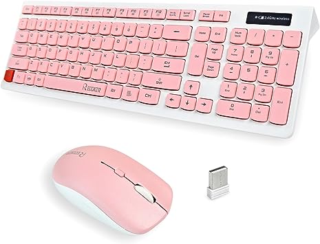 Photo 1 of RECCAZR Wireless Keyboard and Mouse Combo, Full-Sized Wireless Keyboard and Adjustable Mouse, 2.4GHz USB Receiver Wireless Keyboard and Mouse for PC, Windows, Desktop, Laptop(Pink)
