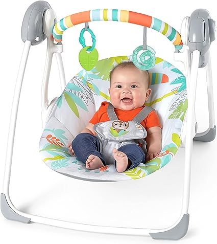Photo 1 of Bright Starts Portable Automatic 6-Speed Baby Swing with Removable -Toy Bar, 0-9 Months 6-20 lbs (Rainforest Vibes)

