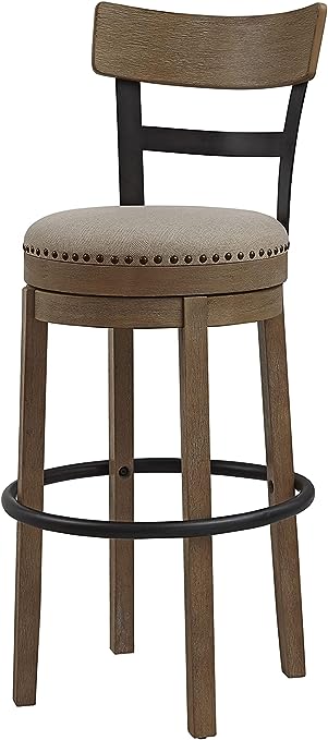 Photo 1 of Ball & Cast Swivel Bar Stools Pub Height Stools Wooden Frame Kitchen Stool Chair, Light Brown & Taupe Fabric, Set of 1
