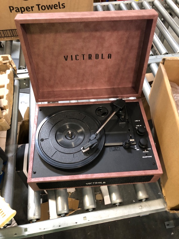 Photo 3 of Victrola Parker Bluetooth Suitcase Record Player with 3-Speed Turntable, Lambskin Dusty Rose (VSC-580BT-LDR)