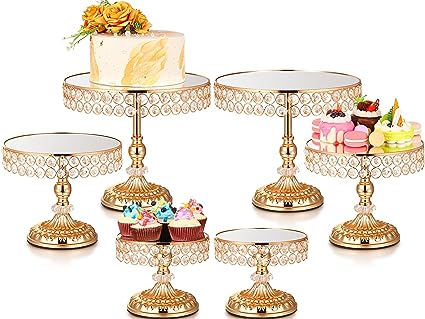 Photo 1 of 6 Pieces Gold Cake Stand Gold Round Dessert Stands Dessert Table Display Cupcake Display Stands Cake Pedestal Holder for Baby Shower Wedding Birthday Celebration Party Home Decor
