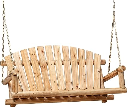 Photo 1 of Anraja 800lbs Hanging Log Porch Swing with Chains Wood Heavy Duty 4 Ft, Unfinished