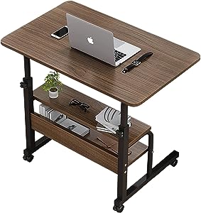 Photo 1 of Adjustable Table Student Computer Desk Portable Home Office Furniture Small Spaces Desk Sofa Bedroom Bedside Desk Learn Play Game Desk on Wheels Movable with Storage Desk Size 31.5 * 15.7 Inch Brown