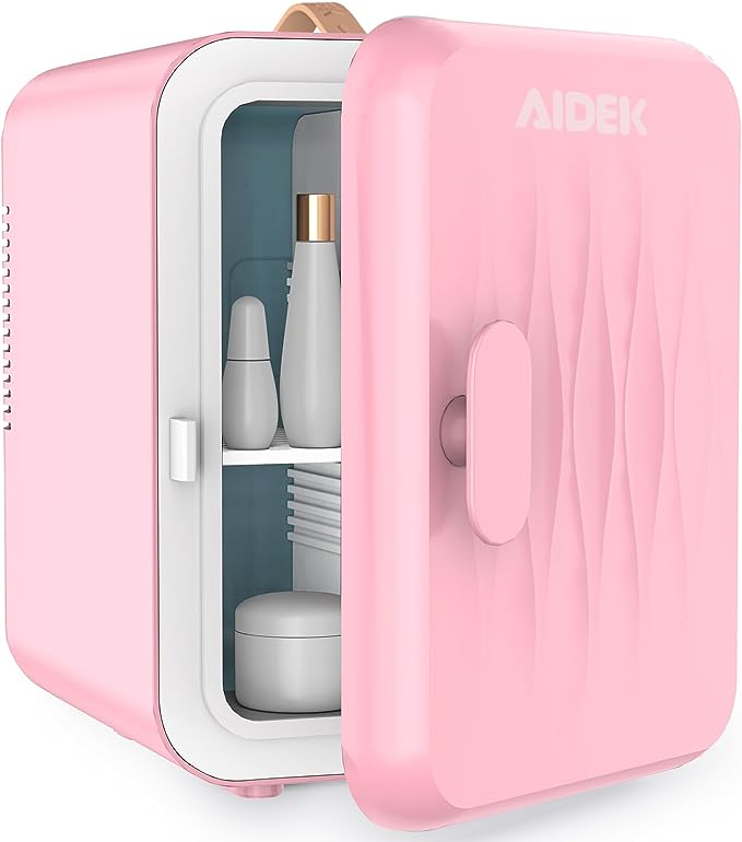 Photo 1 of Aidek Cosmetic Makeup Mini Fridge for Skin Care, 4L Portable Beauty Fridges DIY Shelves for Bedroom, Dorm, Office, Small Refrigerator, AC/DC12v Car Cooler for Desktop and Travel (Rose Pink)
