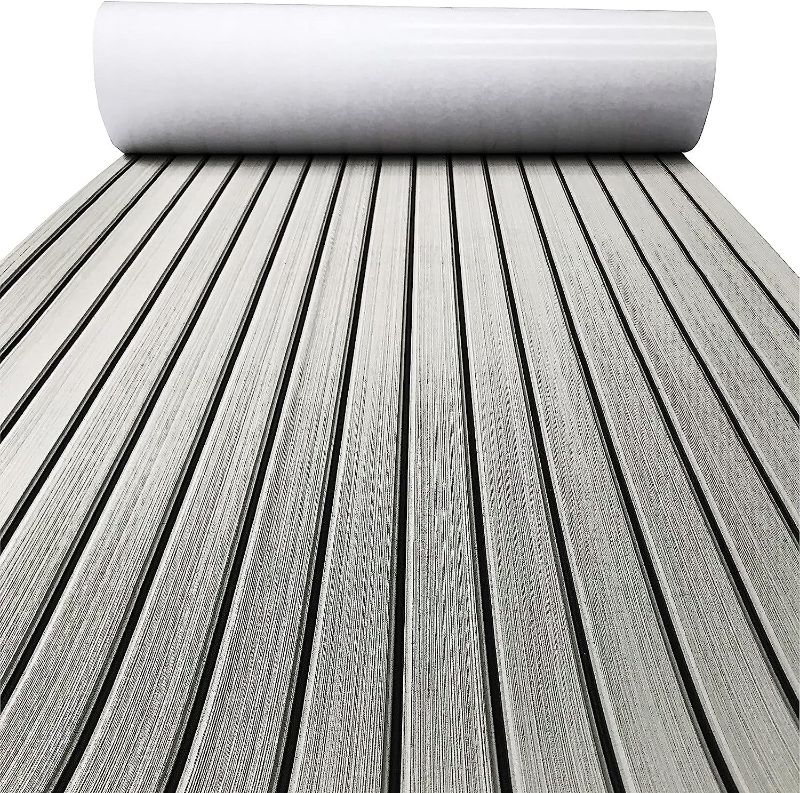 Photo 1 of Boat Flooring EVA Foam Decking Sheet Faux Teak Marine Mat Marine Carpet Cooler Tops Seating Non-Slip Self-Adhesive Flooring Material for Motorboat RV Yacht.94" x 44"/35"/23"/16"