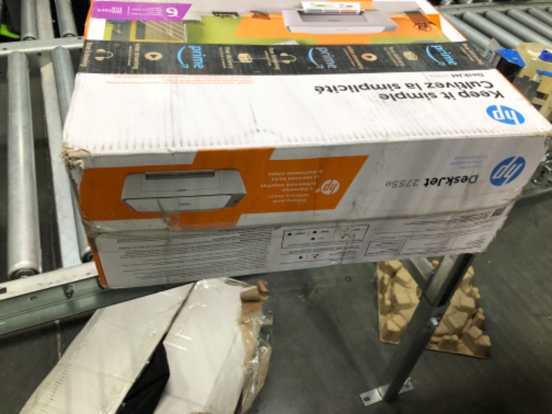 Photo 1 of HP DeskJet 2755e Wireless Color All-in-One Printer with bonus 6 months Instant Ink (26K67A), white