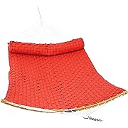 Photo 4 of 
Sunnydaze Quilted Weave Polyester Double Hammock with Curved Bamboo Spreader Bars - 450-Pound Weight Capacity - SalmonSunnydaze Quilted Weave Polyester Double Hammock with Curved Bamboo Spreader Bars - 450-Pound Wei…