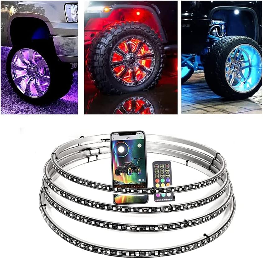 Photo 1 of 15.5 in Single Row RGB Wheel Lights Kit (4pcs) w/Turn Signal and Braking Functionand Can Controlled by Remote and APP Simultaneously with Lock Function
