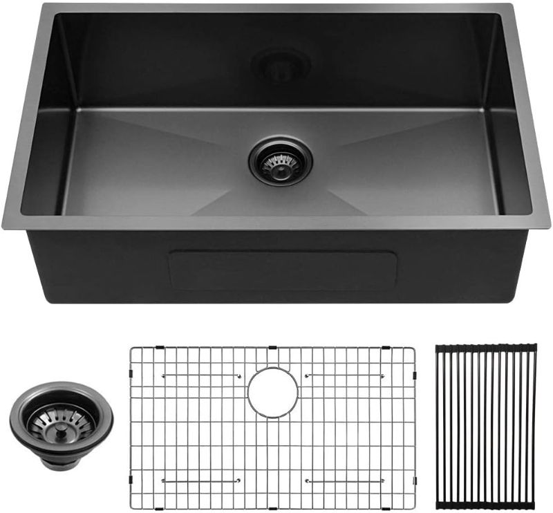 Photo 1 of 30 Kitchen Sink Black Stainless - Lordear 30 Inch Kitchen Sink Undermount 16 Gauge Stainless Steel Gunmetal Black Single Bowk Kitchen Sink Basin
