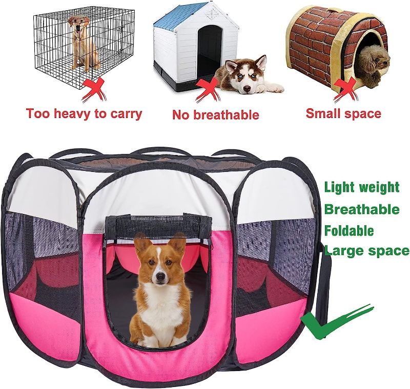 Photo 1 of  Portable Foldable Pet Puppy Playpen with Free Carrying Case for Dog/Puppy/Cat | Indoor/Outdoor Water-Resistant Removable Shade Cover
