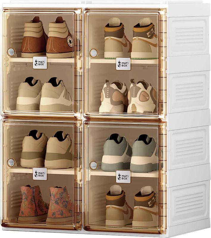 Photo 1 of ANTBOX Shoe Organizer Storage Box, Portable Folding Shoe Rack for Closet with Magnetic Clear Door,Large Sneaker Cabinet Bins All-in-one Sturdy Easy Assembly 4 Layers-8 Grids
