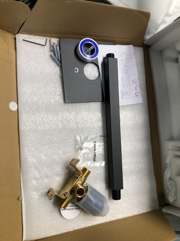 Photo 1 of Airuida Matte Black Shower Faucet Set 12 Inch Square Shower Head and Handle Set Single Function Shower Trim Kit Ceiling Mount Bathroom with Male Threads and Rough-in Valve 12 Inch Matte Black