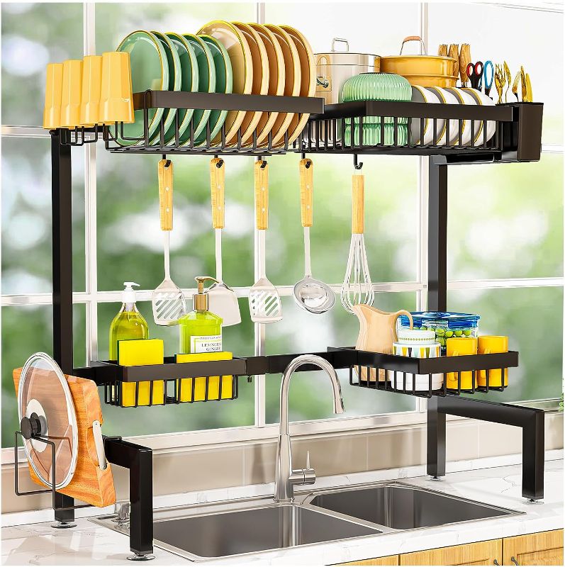 Photo 1 of ARSTPEOE Over Sink Dish Drying Rack?2-Tier 4 Baskets ?,fits All Sinks (from 24.8" to 35.4"), 2-Tier Adjustable Sink Rack (one More Than Others) Dishes Rack Kitchen Storage Organizer Space Saving
