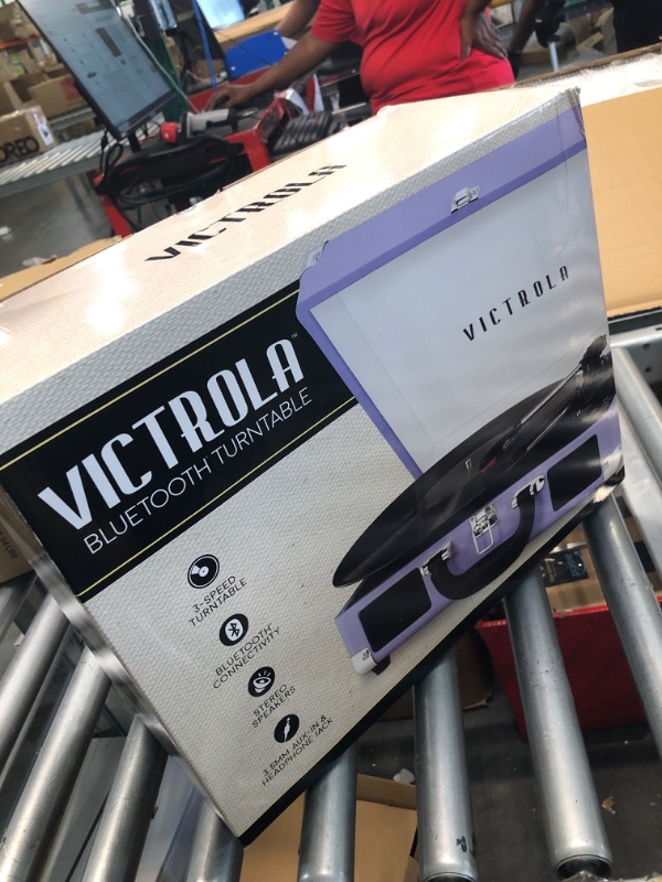 Photo 2 of Victrola Vintage 3-Speed Bluetooth Portable Suitcase Record Player with Built-in Speakers | Upgraded Turntable Audio Sound | Lavender (VSC-550BT-LVG) Lavender/Silver Record Player