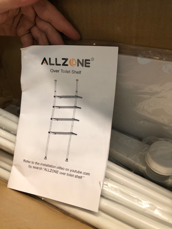 Photo 4 of ALLZONE Over The Toilet Storage Cabinet, 4-Tier Over Toilet Bathroom Organizer, Adjustable Bathroom Shelves Over Toilet, Fit Most Showers on Above Toilet Storage, 93 to 116 Inch, Metal Shelves,White
