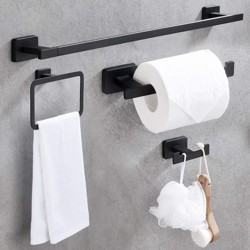 Photo 1 of 
GERUIKE 4 Piece Bathroom Hardware Accessories Set,Matt Black Stainless Steel Towel Bar Sets Wall Mounted - Includes 16" Towel Bar, Square Towel Ring, Toilet Paper Holder, Robe Towel Hook
