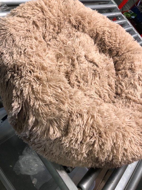 Photo 1 of Bedsure Calming Dog Beds for Small Medium Large Dogs - Round Donut Washable Dog Bed, Anti-Slip Faux Fur Fluffy Donut Cuddler Anxiety Cat Bed, Fits up to 15-100 lbs 23x23x8 Inch (Pack of 1) Camel