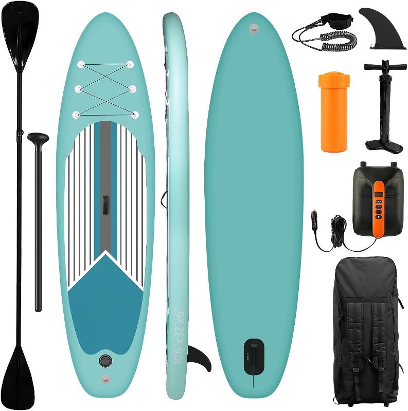 Photo 1 of  Inflatable Stand Up Paddle Board,Paddle Board with SUP Accessories,Including Adjustable Double-Head Paddle,Electric Pump,Manual Pump,Foot Rope,Backpack,Repair Bag,Fish Fins
