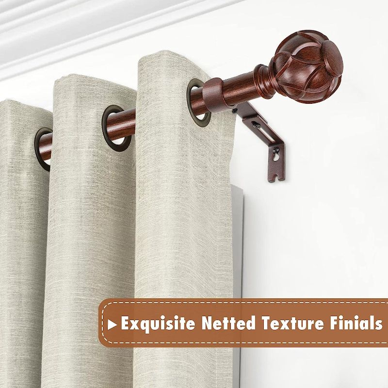 Photo 1 of  Curtain Rod Telescoping Single Drapery Rod 28 to 48 Inches (2.3-4 Feet) 2 Pack Curtain Rods for Windows 16 to 44 Inches, Netted Texture Finials, Red Imitation Wood Grain
