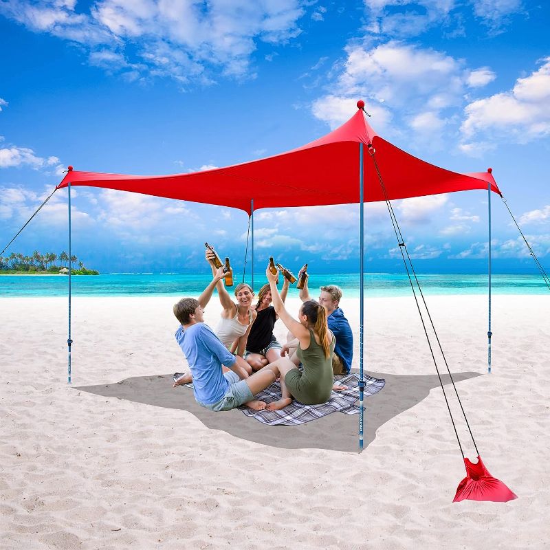 Photo 1 of CROWN SHADES 7x7 Beach Tent Portable Pop Up Camping Sun Shelter UPF50+ Outdoor Canopy for 2-4Persons with 7FT Adjustable Aluminium 4Poles Extra-Large Big Sand Shovel(7x7 with 4 Poles, Red)
