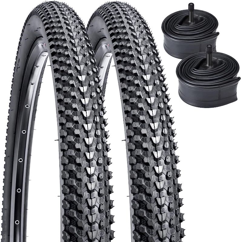 Photo 1 of 2 Pack 26" Mountain Bike Tires 26 x 2.125 ?57-559? Plus 2 Pack 26" Bike Tubes 26x1.75/2.125 AV33mm Valve Compatible with 26 x 2.125 Bike Tires and Tubes (Black)
