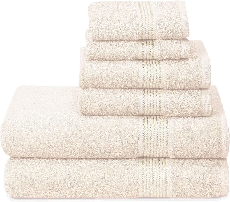 Photo 1 of  Home Ultra Soft 6 Pack Cotton Towel Set, Contains 2 Bath Towels 28x55 inch, 2 Hand Towels 16x24 inch & 2 Wash Coths 12x12 inch, Ideal for Everyday use, Compact & Lightweight - Ivory

