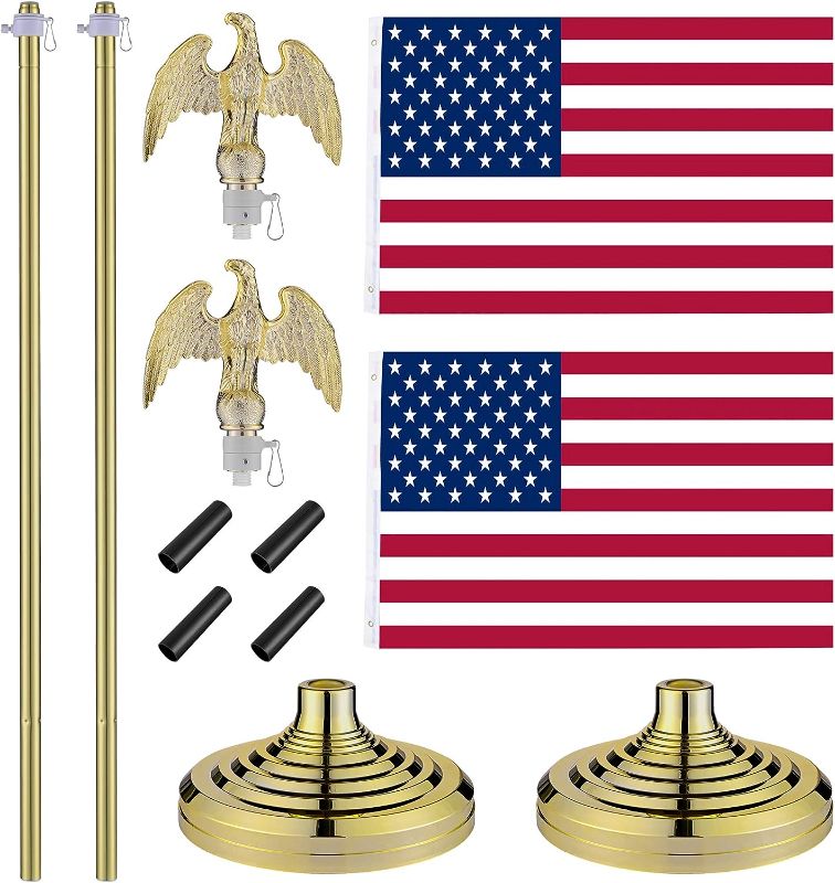 Photo 1 of Yescom 6FT Telescoping Indoor Flag Pole Kit Eagle Topper Aluminum Gold Pole & Base Stand 2 Pack
