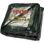 Photo 1 of 15' x 30' Heavy Duty 12 By 12 Cross Weave Green/Silver Poly Tarp with Grommets Approx…