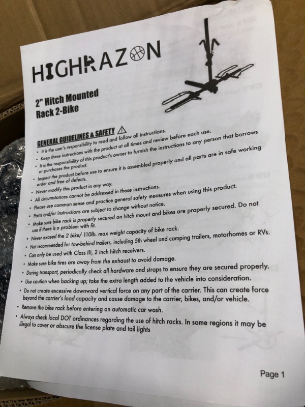 Photo 3 of HIGHRAZON Hitch Mounted Bike Rack, 2-Bike 110 lbs Capacity, Foldable Bicycle Rack, 2" Hitch Bike Holder for Cars Trucks SUVs Minivans BLACK