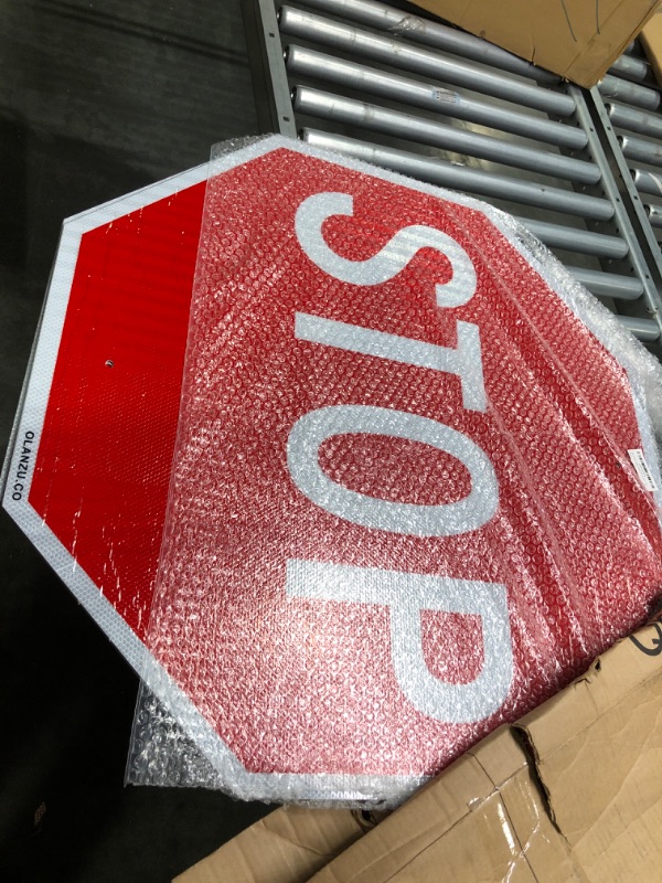 Photo 2 of OLANZU Stop Sign 30”x 30” - 0.06 Inch Aluminum - Pack of 3 Engineer Grade Rust Free Metal - High Intensity Honeycomb Sheeting Reflective Road Sign - UV Coated Stop Sign Traffic - Street Signs For Traffic Control & Safety Pack of 3 (Value Pack)