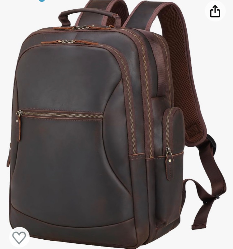 Photo 1 of TIDING Full Grain Leather 17.3 Inch Laptop Backpack for Men Large Capacity Travel Weekender Camping Daypack Rucksack