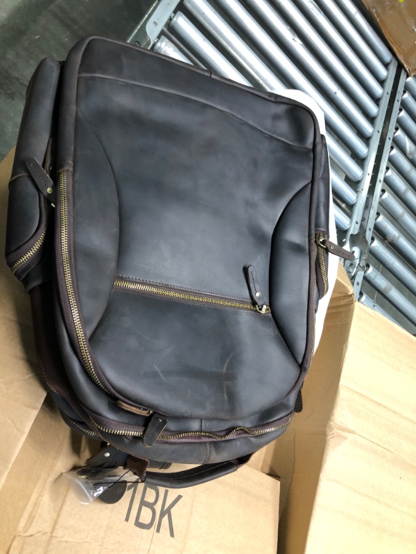 Photo 1 of TIDING Full Grain Leather 17.3 Inch Laptop Backpack for Men Large Capacity Travel Weekender Camping Daypack Rucksack