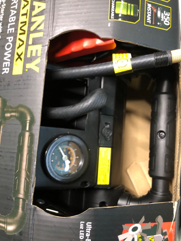 Photo 1 of STANLEY FATMAX J7CS Portable Power Station Jump Starter: 700 Peak/350 Instant Amps, 120 PSI Air Compressor, 3.1A USB Ports, Battery Clamps