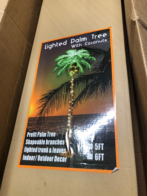 Photo 4 of 5FT 148 LEDs Lighted Palm Trees, Artificial Palm Tree with Coconuts, Light Up Tropical Palm Trees for St. Patrick's Day, Indoor, Outdoor, Hawaiian, Jungle, Luau Party, Pool, Beach, Patio Decor 5FT WW Palm Tree