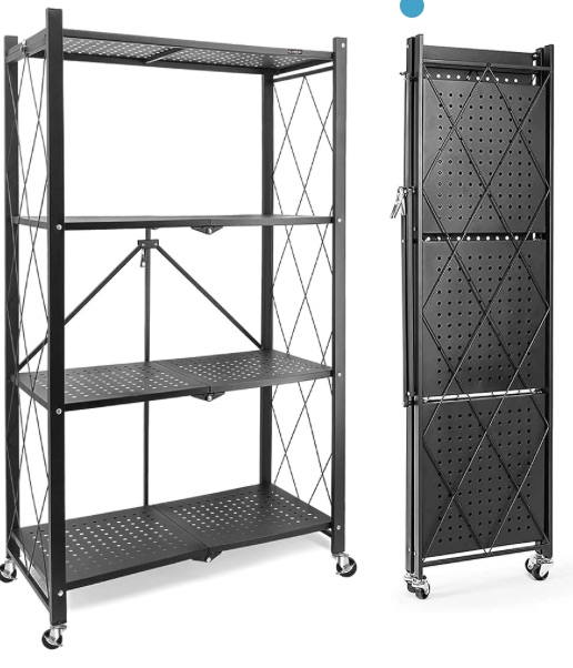 Photo 1 of ALANNG 4-Shelf Foldable Metal Shelving Units Storage Shelves for Garage Kitchen Bakers Closet, Collapsible Organizer Rack, Heavy Duty on Wheels