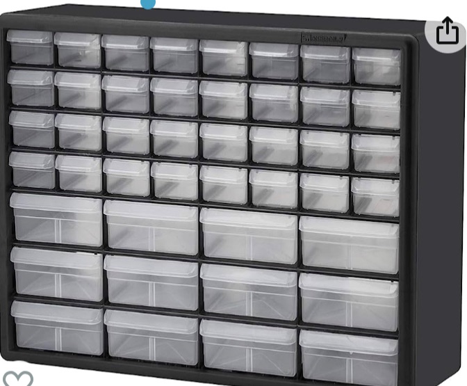 Photo 1 of Akro-Mils 10144, 44 Drawer Plastic Parts Storage Hardware and Craft Cabinet, 20-Inch W x 6.37-Inch D x 15.81-Inch H, Black